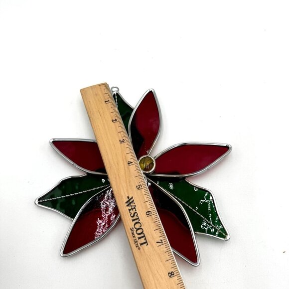 Large Handmade Poinsettia Stained Glass Sun-Catcher Winter Holiday Decor - Picture 10 of 10